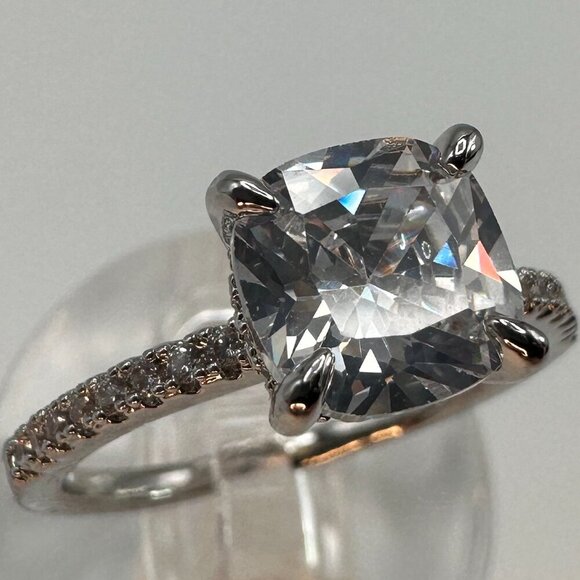 Womens Silver Plated Brass Ring Cubic Zirconia - Picture 7 of 9